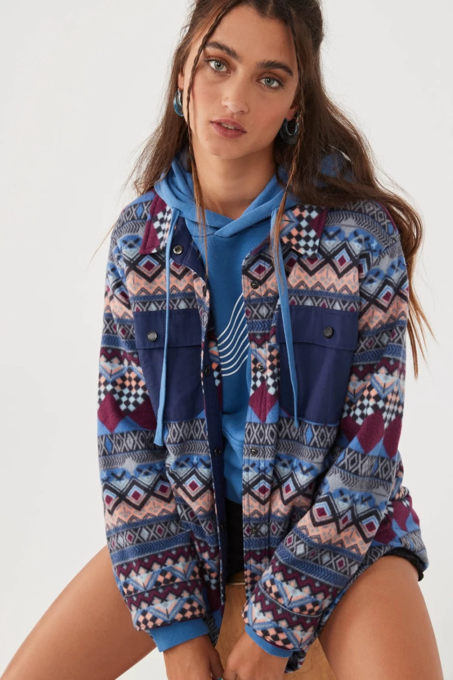 O'Neill Women's Multicolored Superfleece Flannel Shirt Jacket - Izra Style Cozy Warm Outerwear