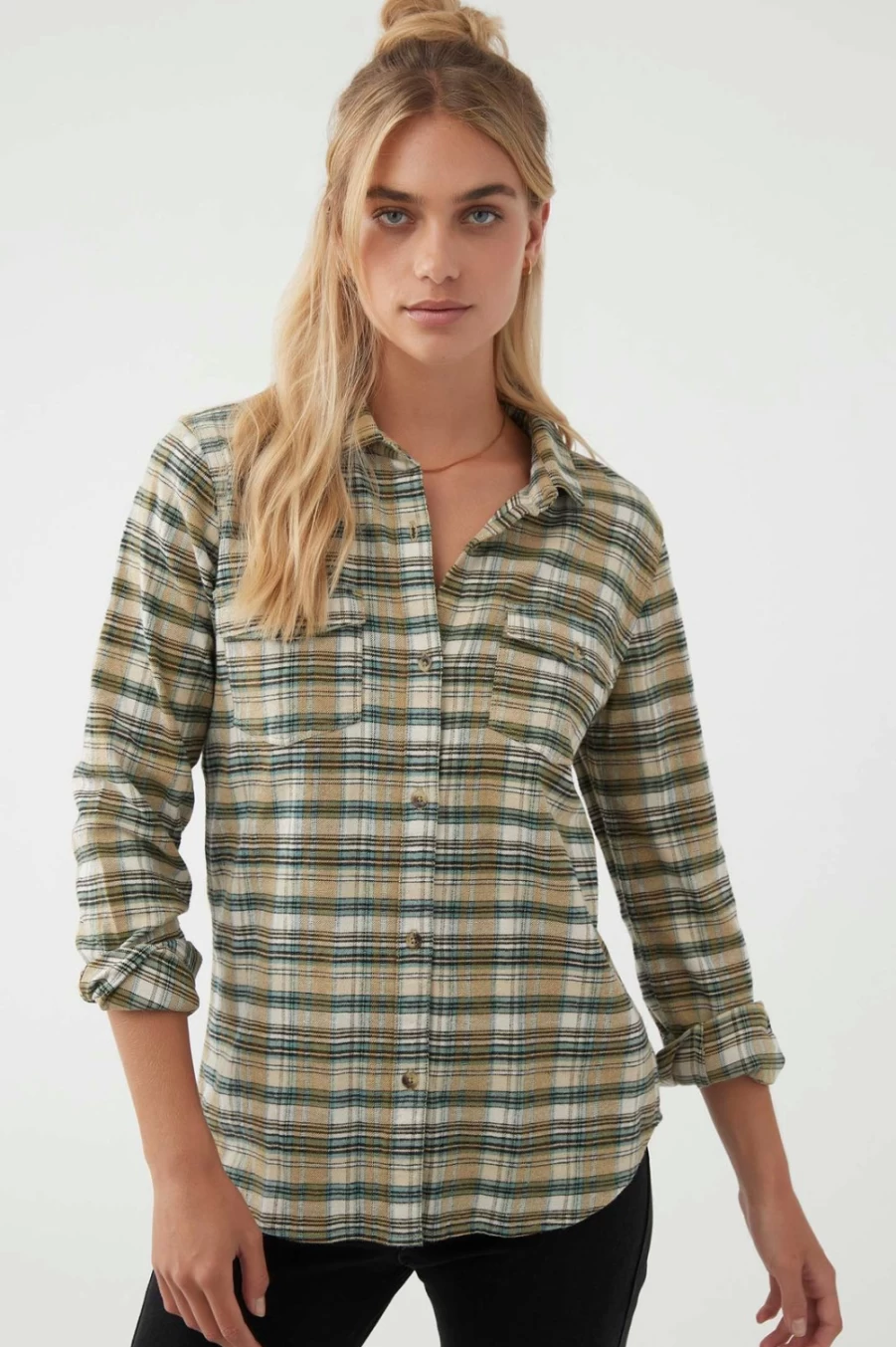 O'Neill Women's Olive Nash Flannel Long Sleeve Top