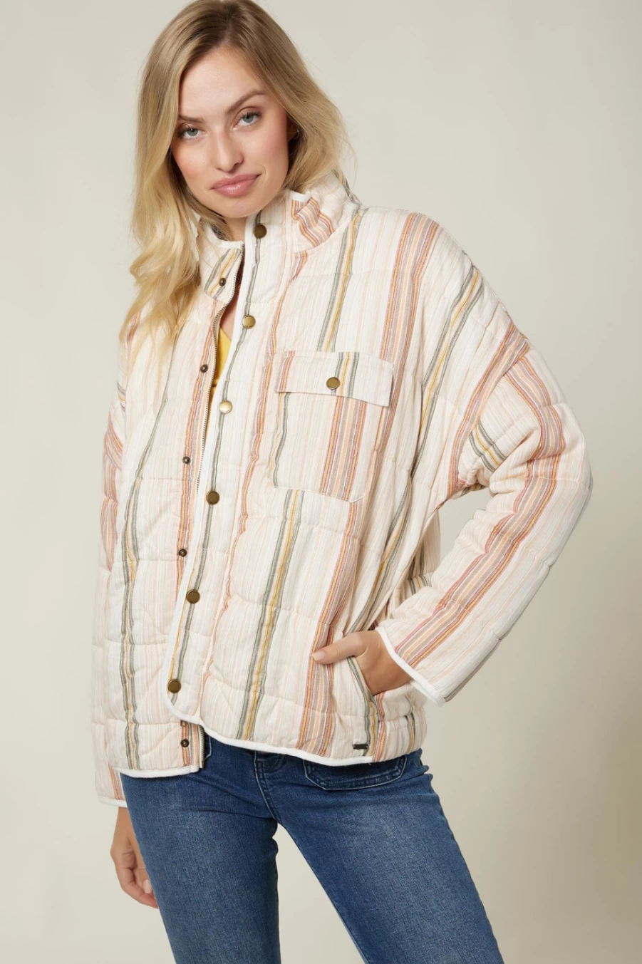 O'Neill Women's Bone Mable Stripe Quilted Jacket - Stylish & Comfortable Outerwear