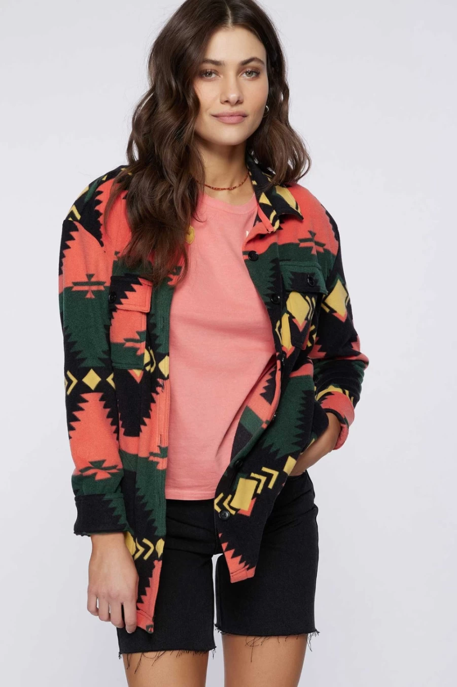O'Neill Women's Porcelainrose Printed Superfleece Shirt Jacket - Collins Style