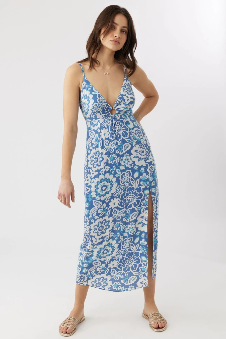 O'Neill Women's Myah Midi Dress in Classic Blue | Casual Flowy Beach Dress