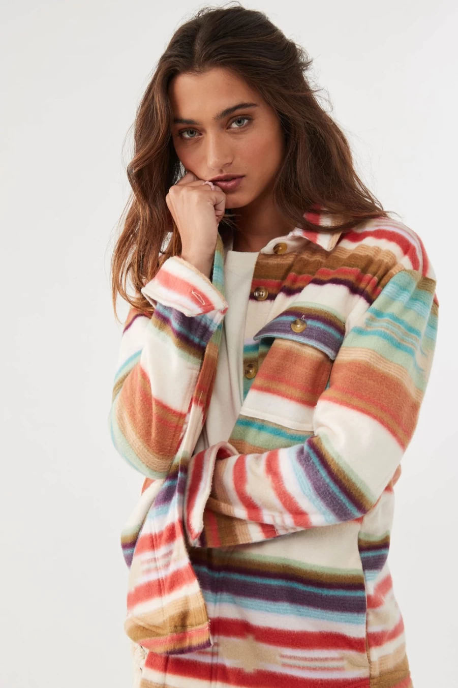 O'Neill Women's Multicolored Collins Printed Superfleece Shirt Jacket