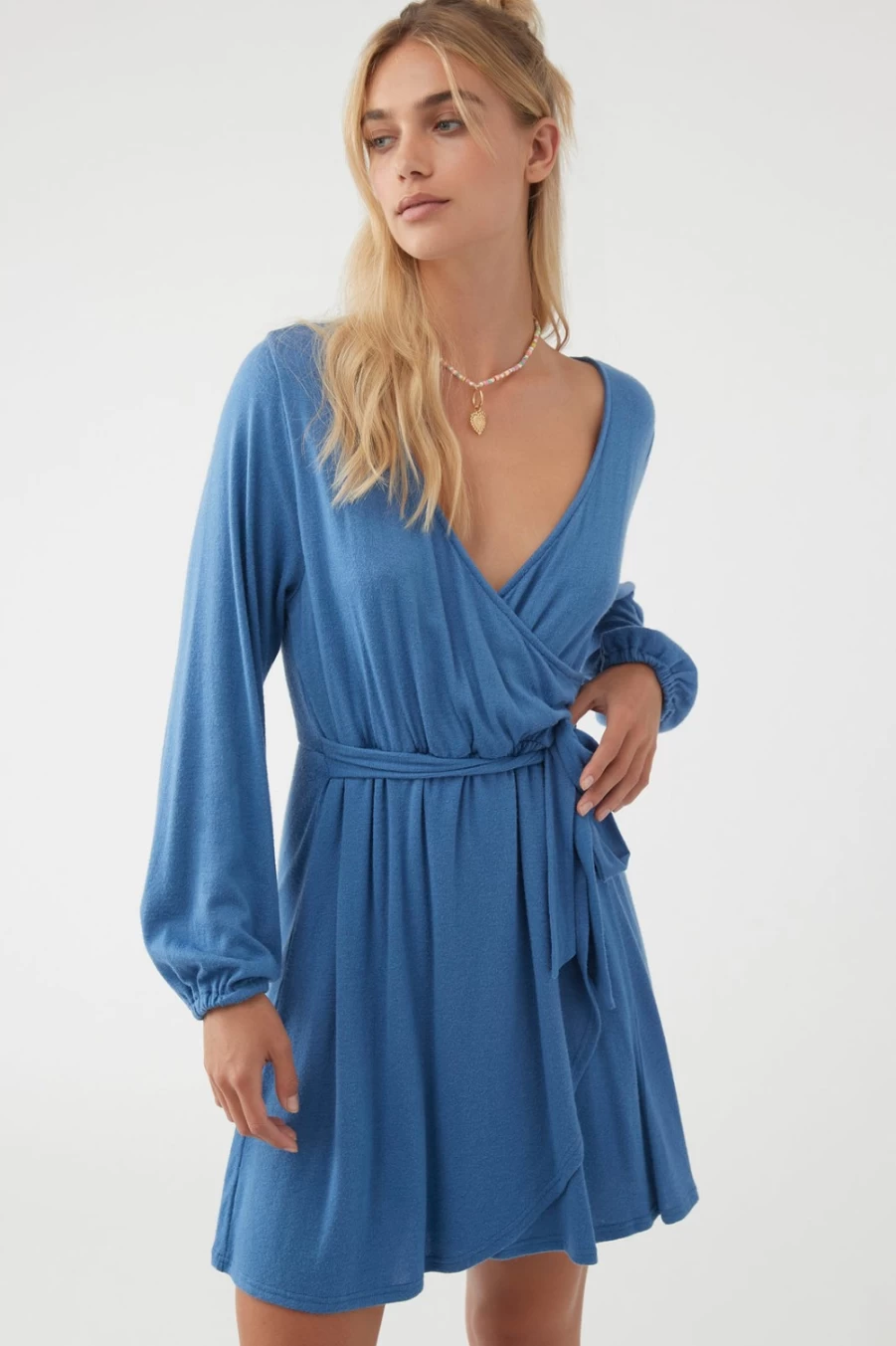 O'Neill Women's Classic Blue Morningside Wrap Knit Dress