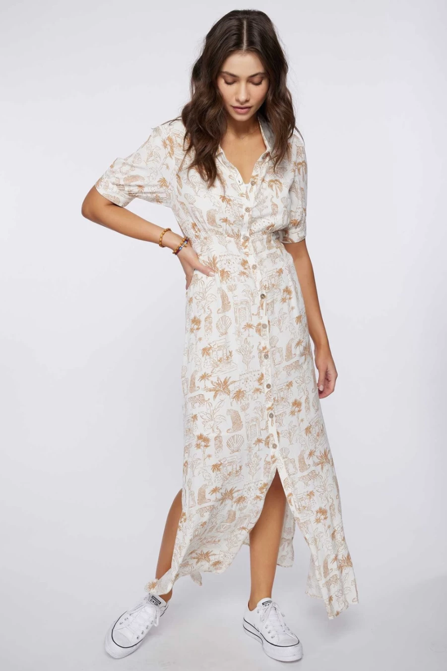 O'Neill Women's Wailea Button Front Maxi Dress in Winterwhite