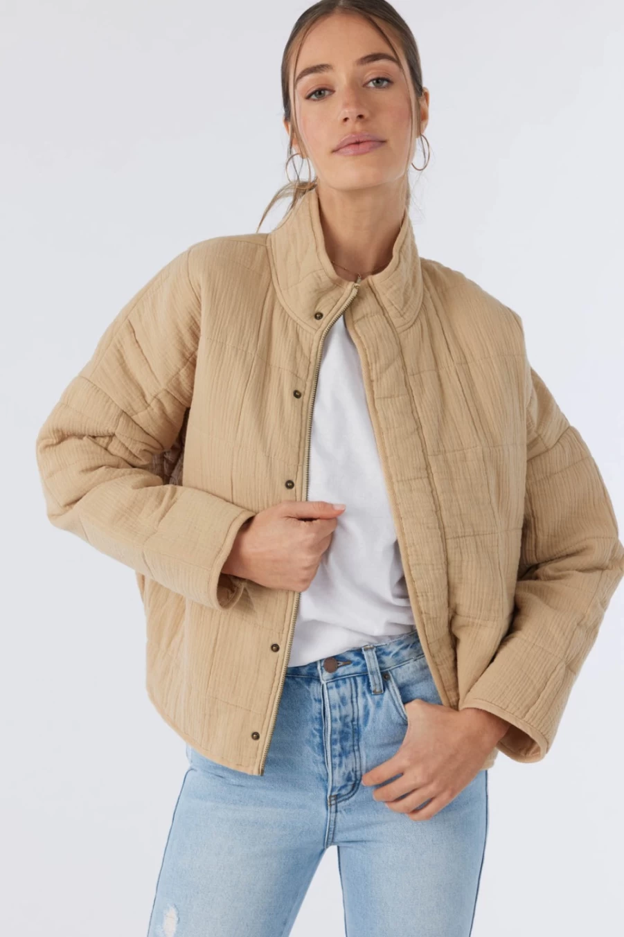 O'Neill Women's Khaki Mabeline Jacket - Lightweight Outdoor Water-Resistant Windbreaker