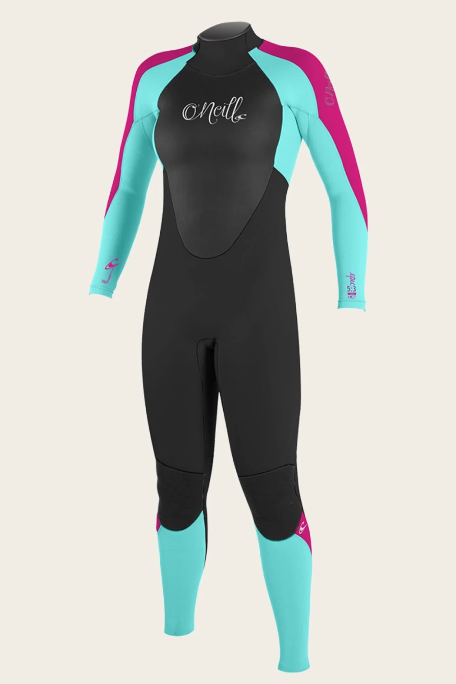 O'Neill Men's Epic 4/3mm Back Zip Full Wetsuit - Black/Seaglass/Berry