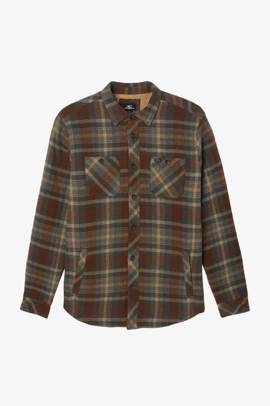 O'Neill Men's Brown Sherpa Lined Flannel Shirt - Redmond Plaid Style