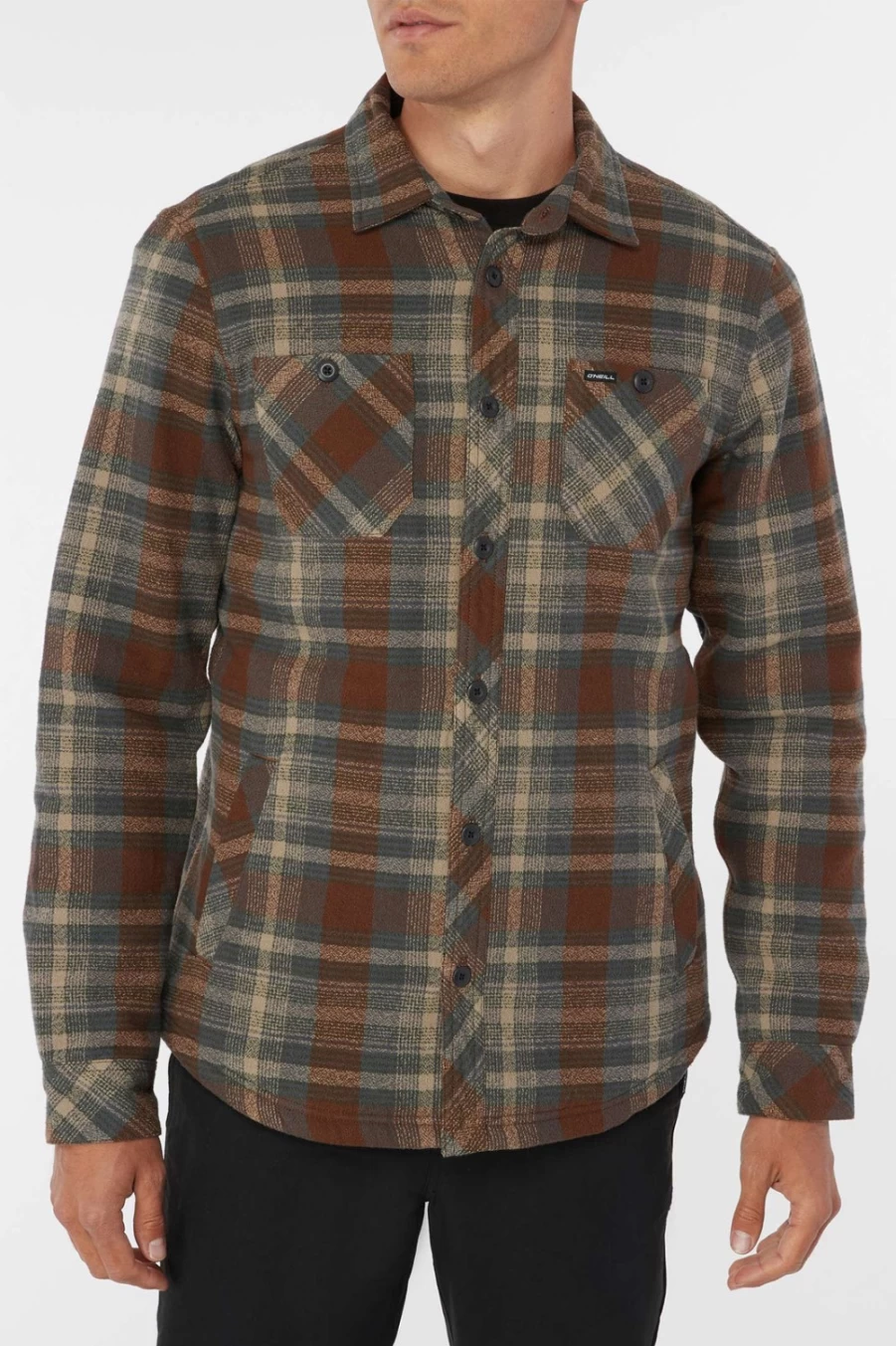 O'Neill Men's Brown Sherpa Lined Flannel Shirt - Redmond Plaid Style