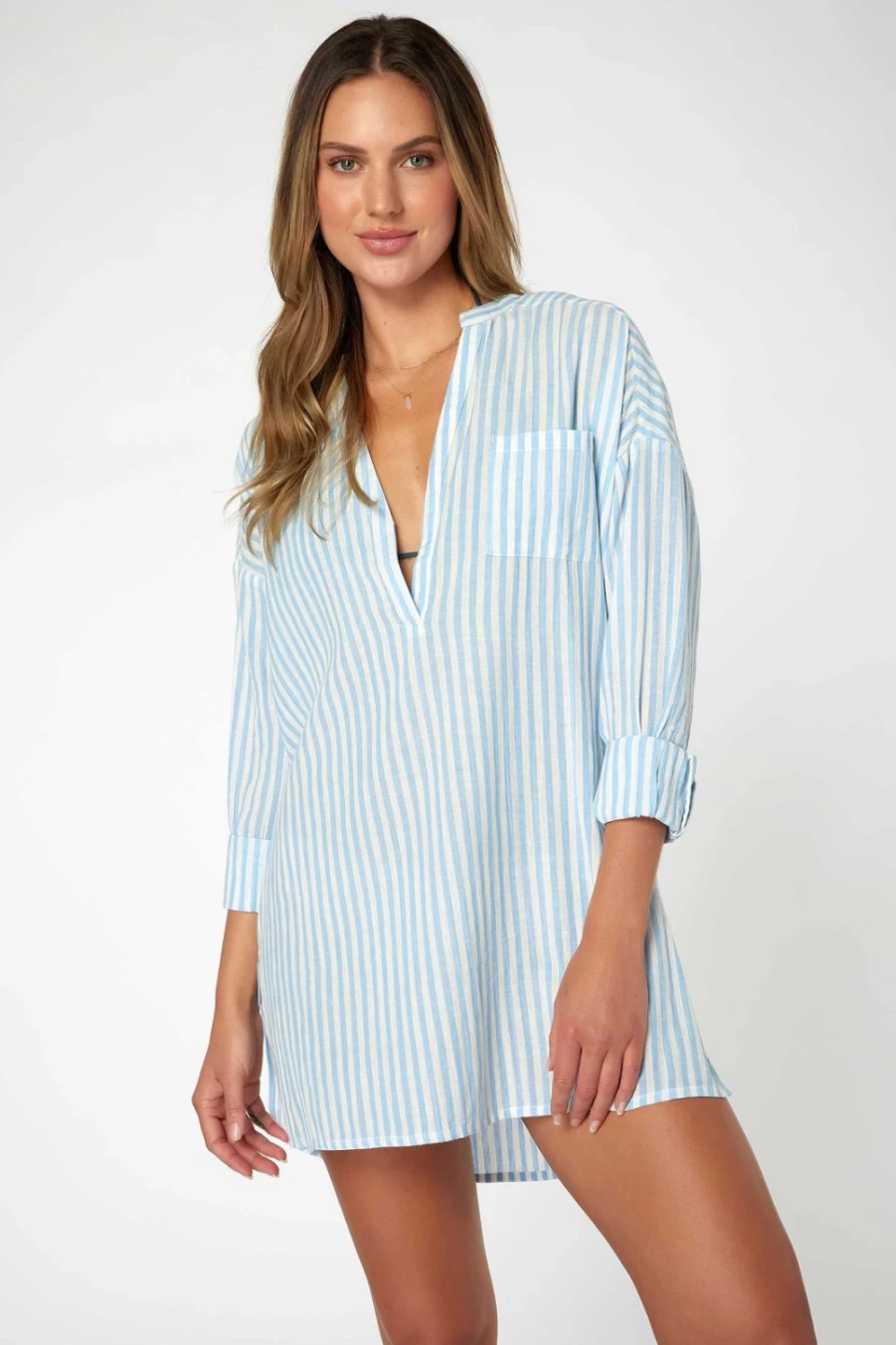 O'Neill Women's Coastal Blue Stripe Cover-Up Swimsuit Beach Dress