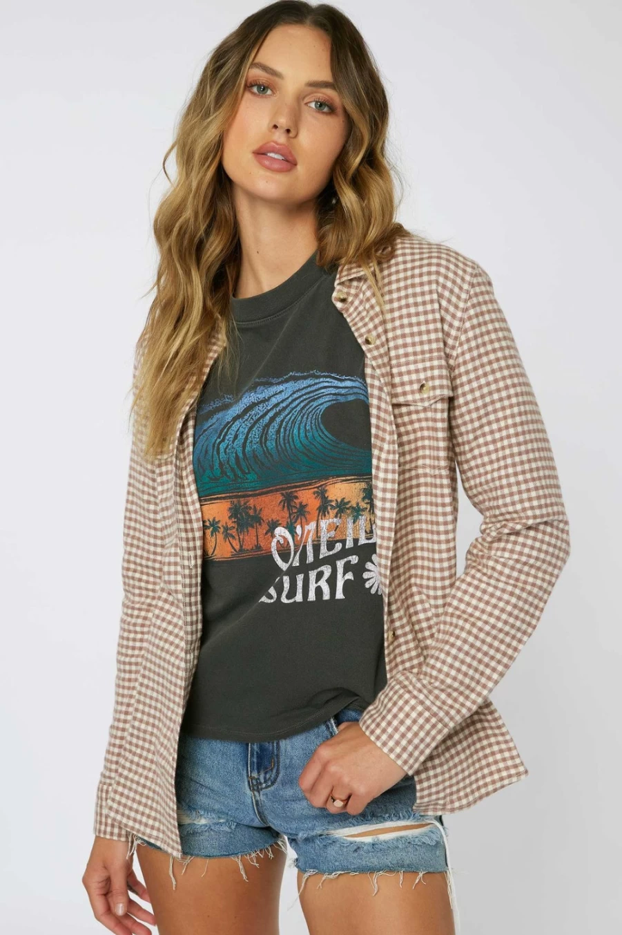 O'Neill Women's Brown Nash Flannel Long Sleeve Top