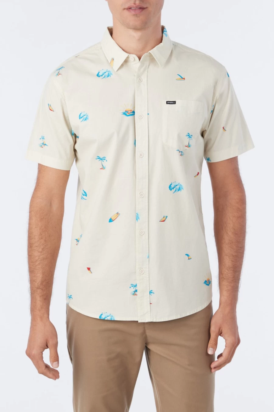 O'Neill Men's Cream Quiver Stretch Standard Shirt - Comfort Fit Casual Wear
