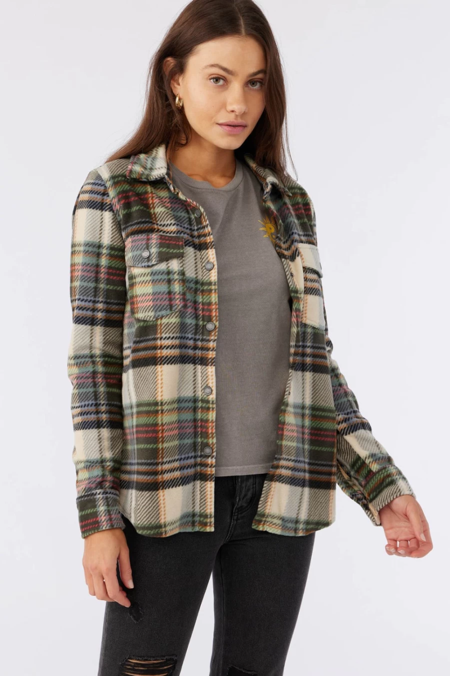 O'Neill Women's Grey Zuma Superfleece Flannel Top