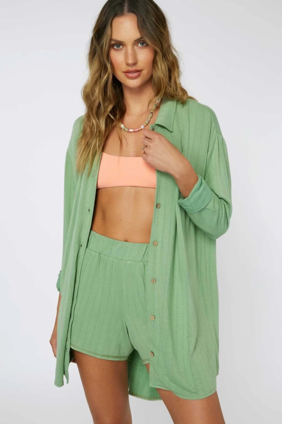 O'Neill Women's Aloe Green Sunrise Oversized Knit Shirt Dress