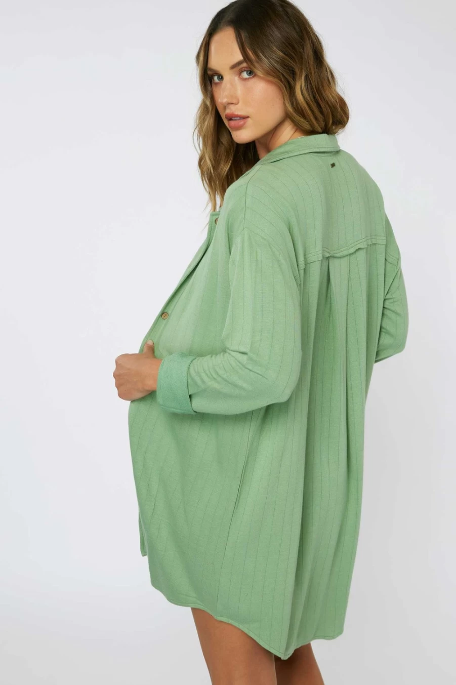 O'Neill Women's Aloe Green Sunrise Oversized Knit Shirt Dress