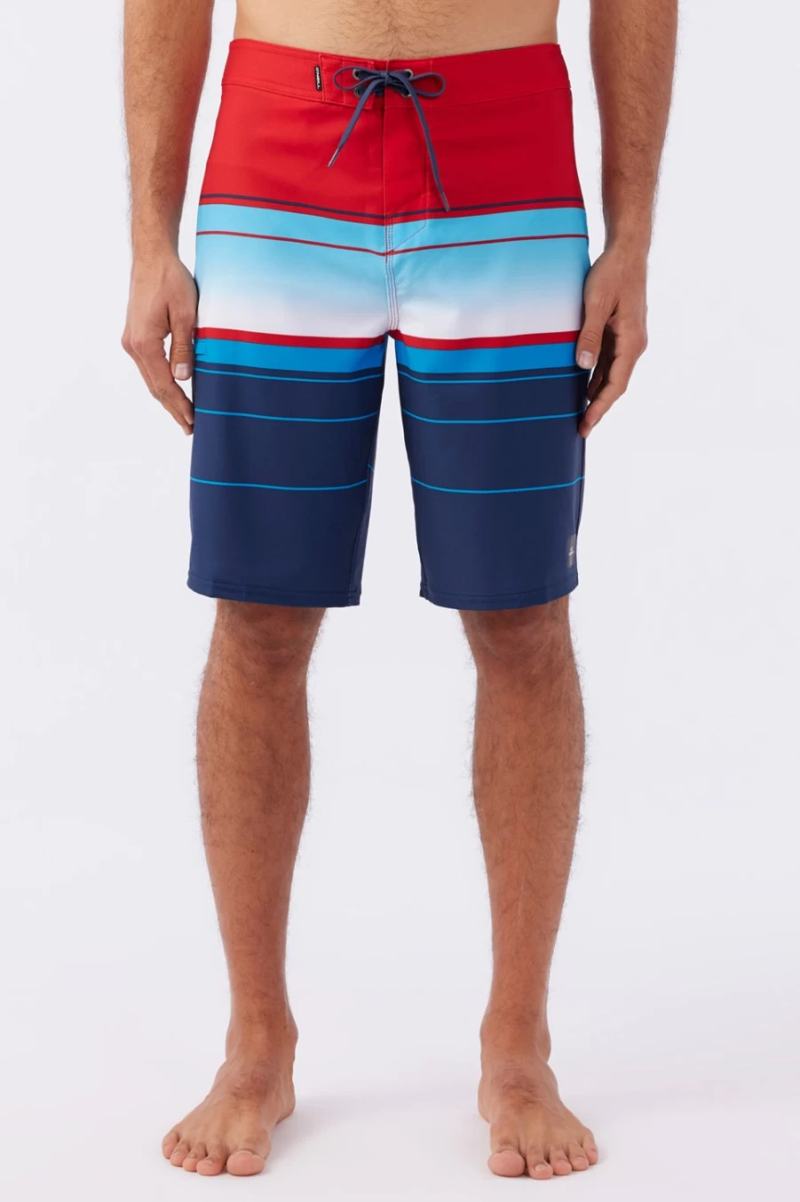 O'Neill Men's Hyperfreak Heat Stripe 21" Boardshorts - Red/White/Blue Surf Swim Trunks