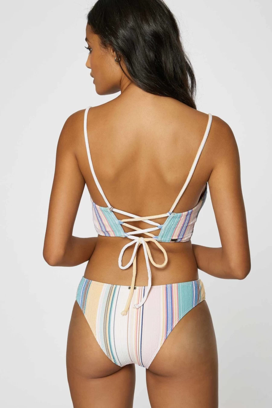 O'Neill Women's Multiclr Baja Stripe Rib Texture Mid-Bralette Top