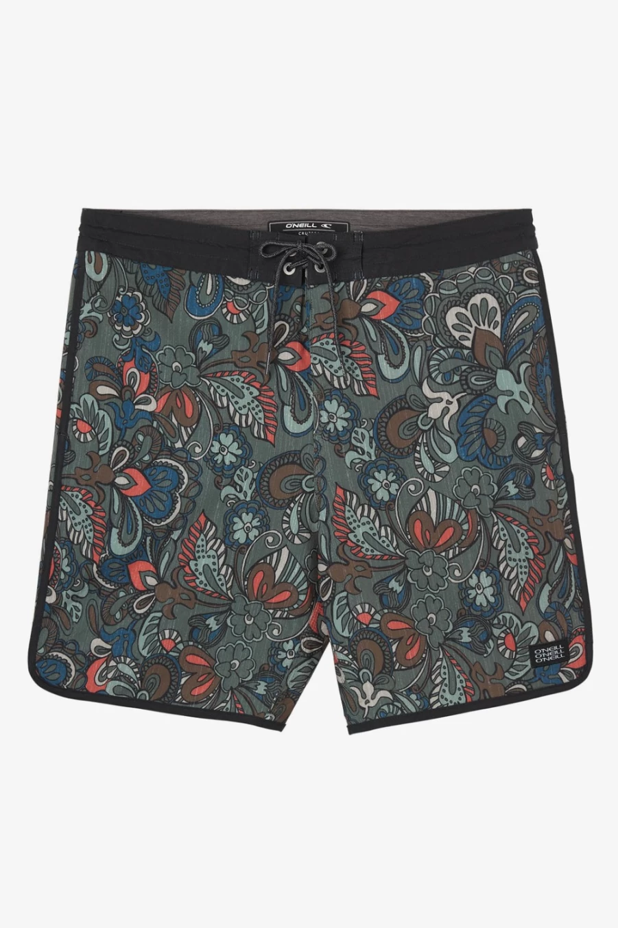 O'Neill Men's Cruzer Scallop 18" Boardshorts in Dark Olive - Quick-Dry Swim Trunks for Men