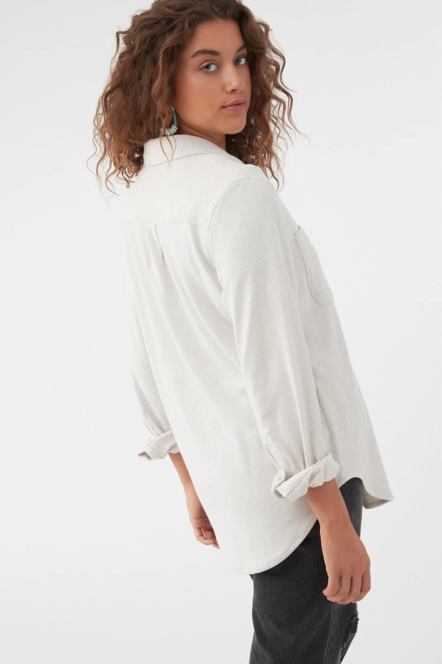 O'Neill Women's Oversized Button-Up Top in Oatmeal Heather - Janny Style