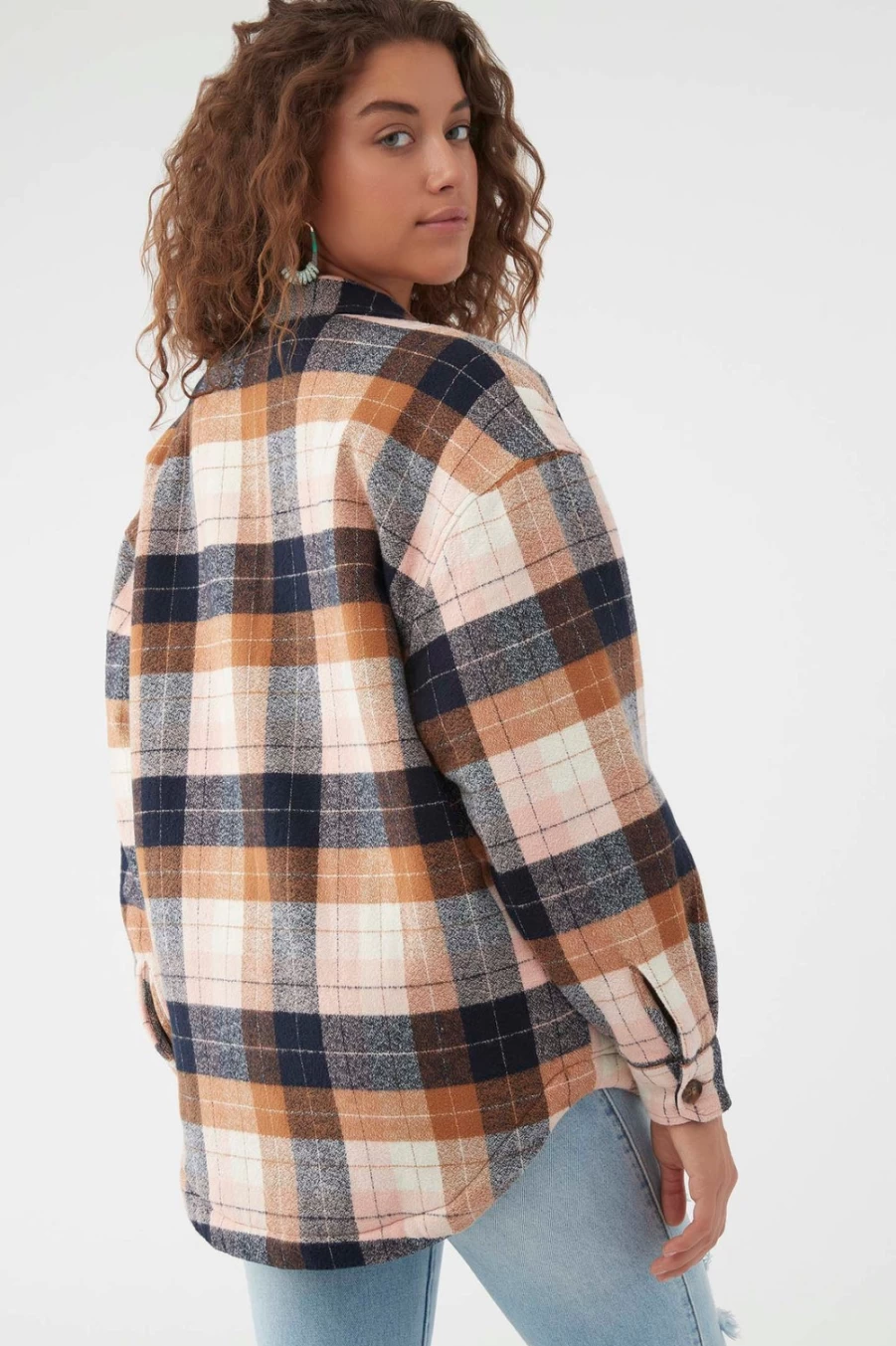 O'Neill Women's Petrina Flannel Shirt Jacket in Chipmunk - Cozy Plaid Outerwear