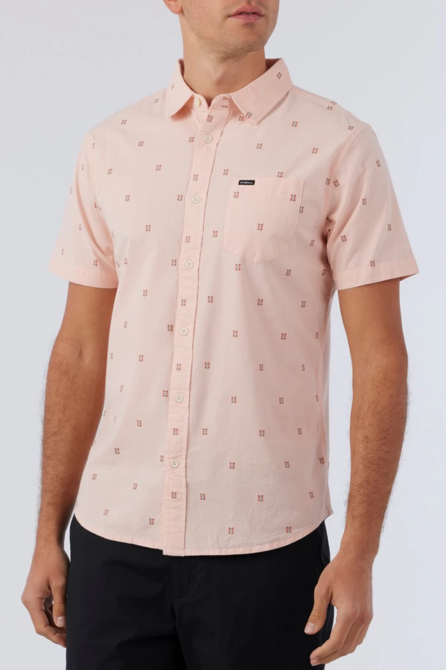O'Neill Men's Quiver Stretch Dobby Standard Shirt in Pinkdust