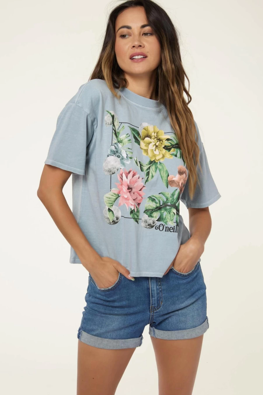 O'Neill Women's Moon Phase Tee in Light Blue - Stylish Casual T-Shirt
