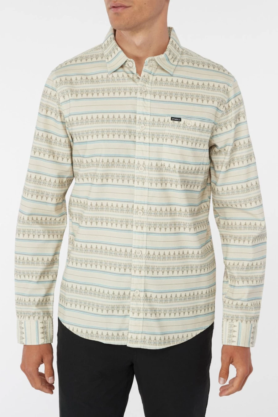 O'Neill Men's Light Khaki Stripe Long Sleeve Shirt - Caruso Style