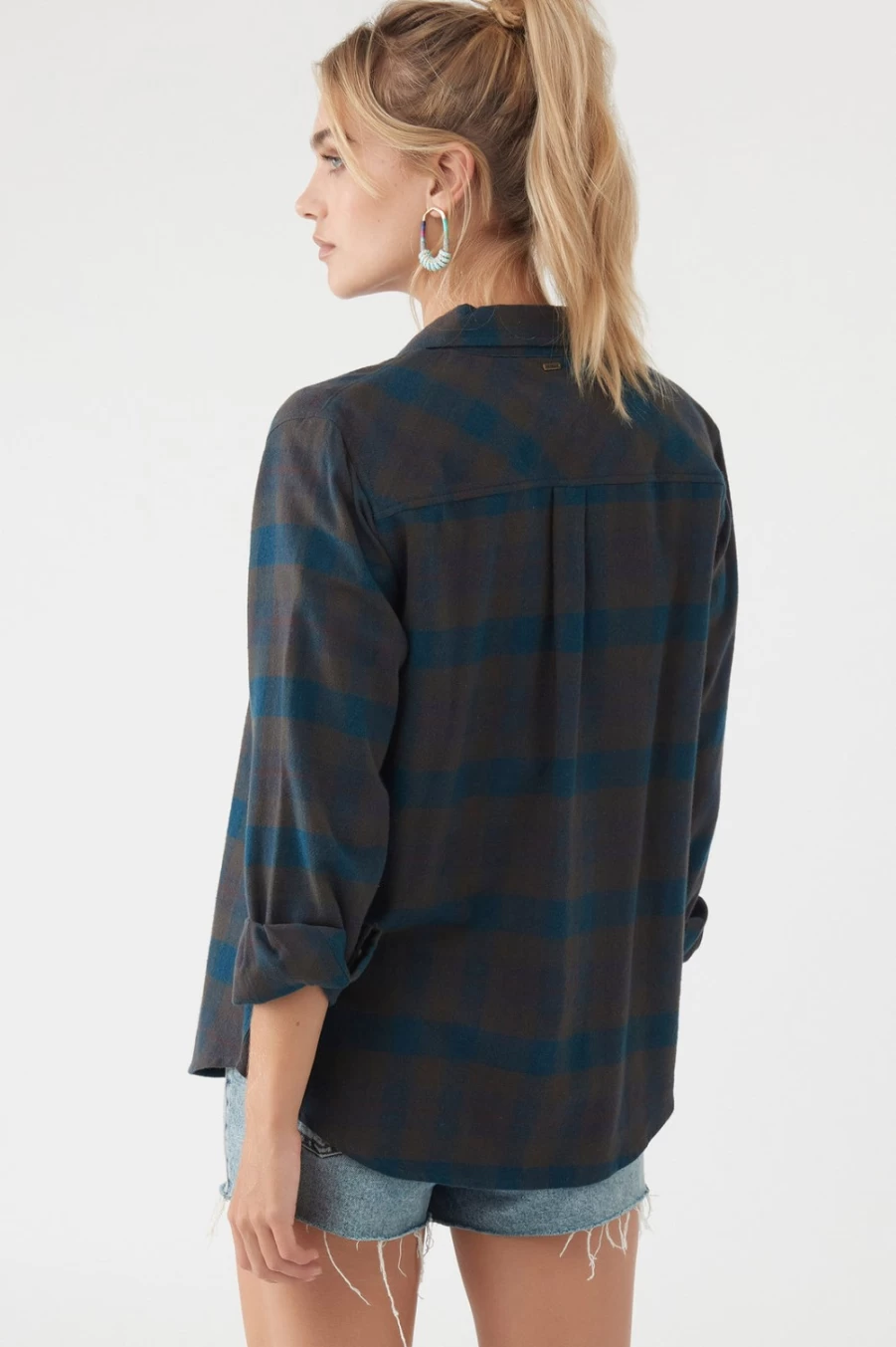 O'Neill Women's Blue Logan Flannel Top - Soft Plaid Shirt for Women