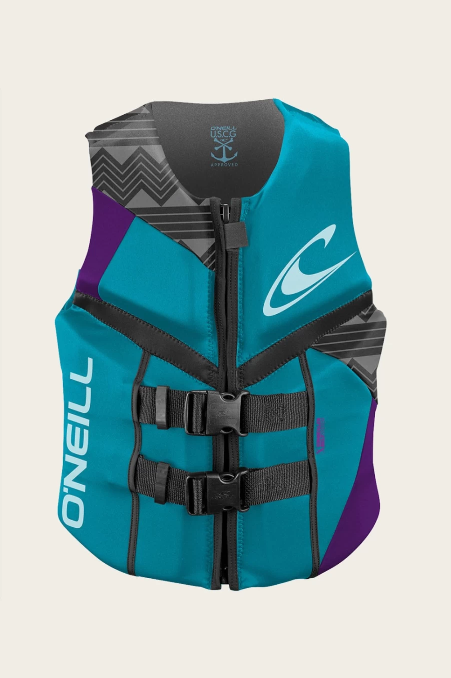 O'Neill Women's Reactor USCG Approved Life Vest - TRQ/UV/GRP Color, Comfortable & Safe Flotation Device for Water Activities