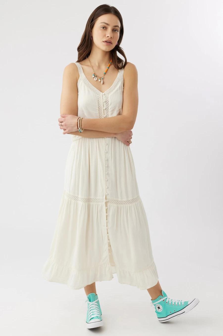 O'Neill Women's Shelby Midi Dress in Winterwhite - Elegant Casual Summer Dress
