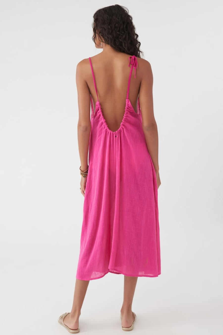 O'Neill Women's Theresa Midi Dress in Barbie Pink | Flowy Casual Summer Dress