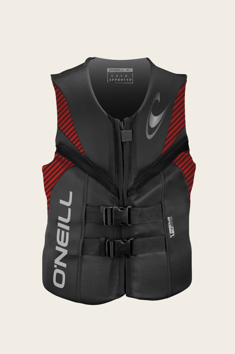 O'Neill Men's Reactor USCG Life Vest - Graphite/Red/Black Safety Jacket for Water Sports
