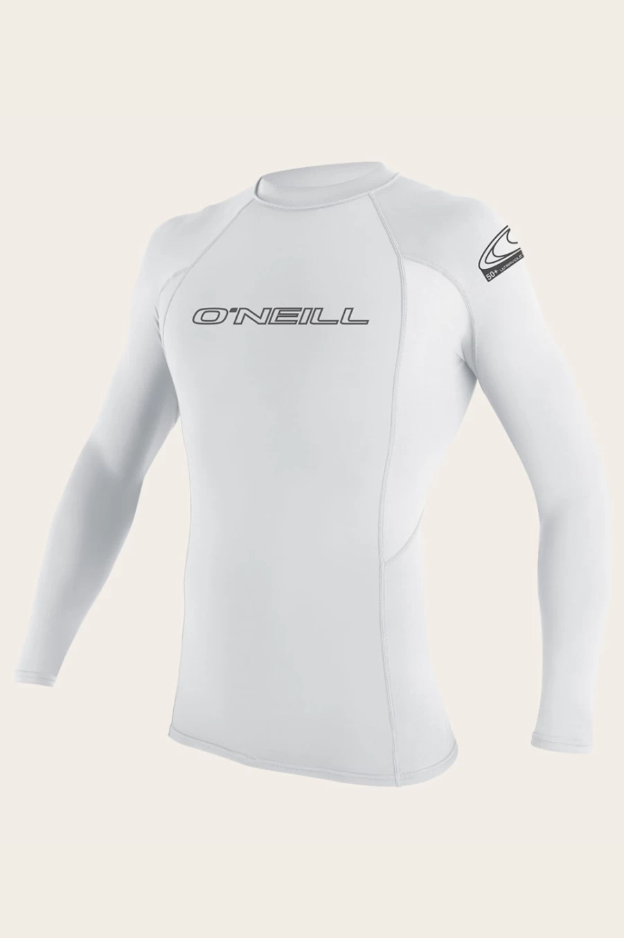 O'Neill Men's Basic Skins 50+ Long Sleeve Rash Guard - White UPF Sun Protection Surf Shirt