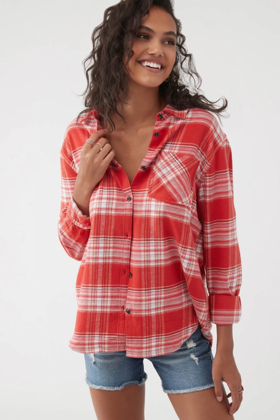 O'Neill Women's Redhot Logan Flannel Top - Soft Plaid Shirt for Women
