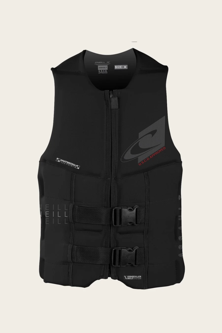 O'Neill Men's Assault USCG Vest - Black/Black (Blk/Blk) Tactical Life Jacket for Water Sports