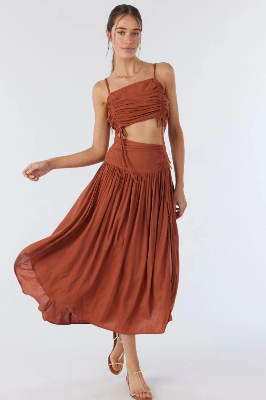 O'Neill Women's Averie Skirt in Rustic Brown - Casual Boho Style Midi Skirt