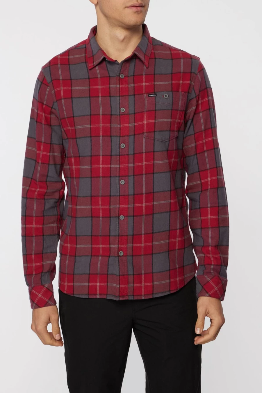 O'Neill Men's Red Mond Plaid Stretch Flannel Shirt