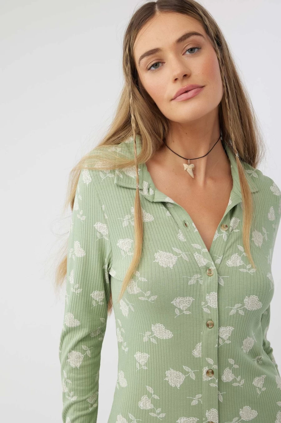 O'Neill Women's Aloe Green Juliette Button-Down Knit Dress
