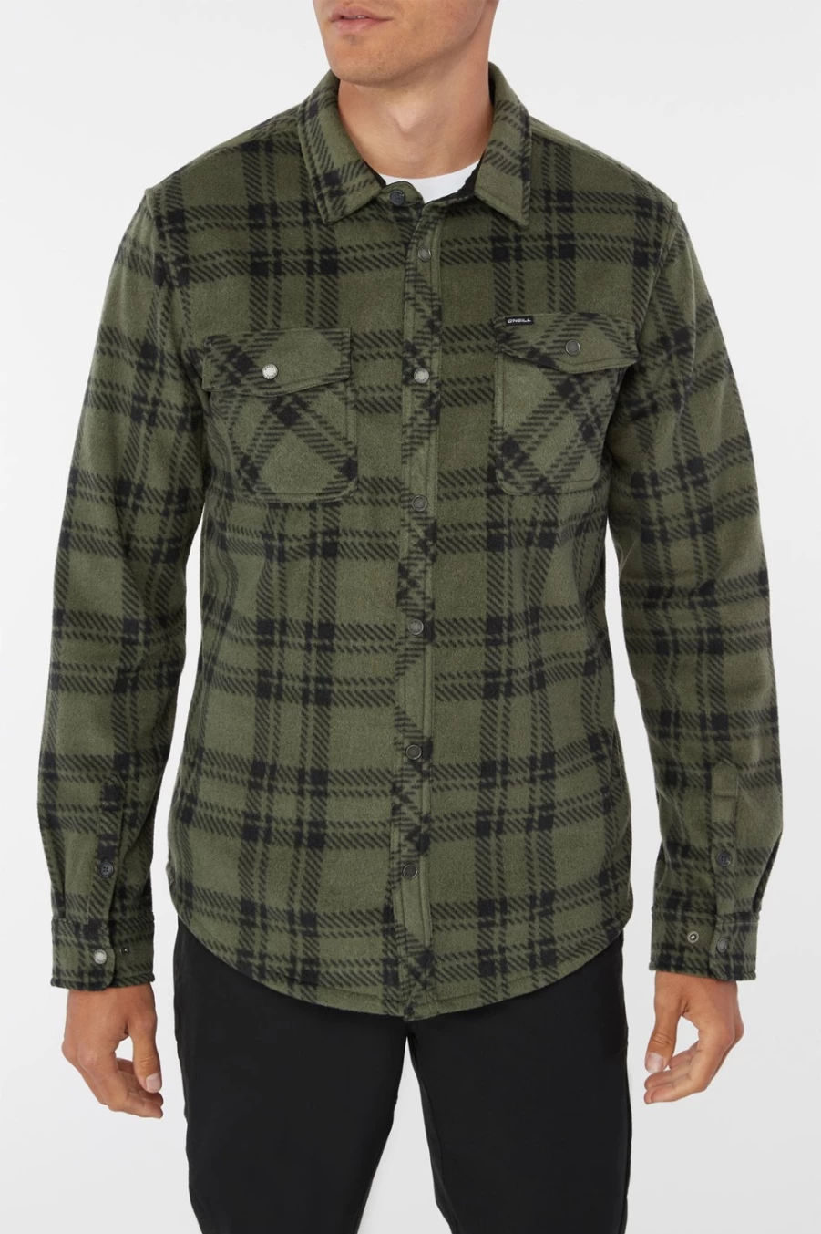 O'Neill Men's Dark Olive Glacier Plaid Superfleece Flannel Shirt