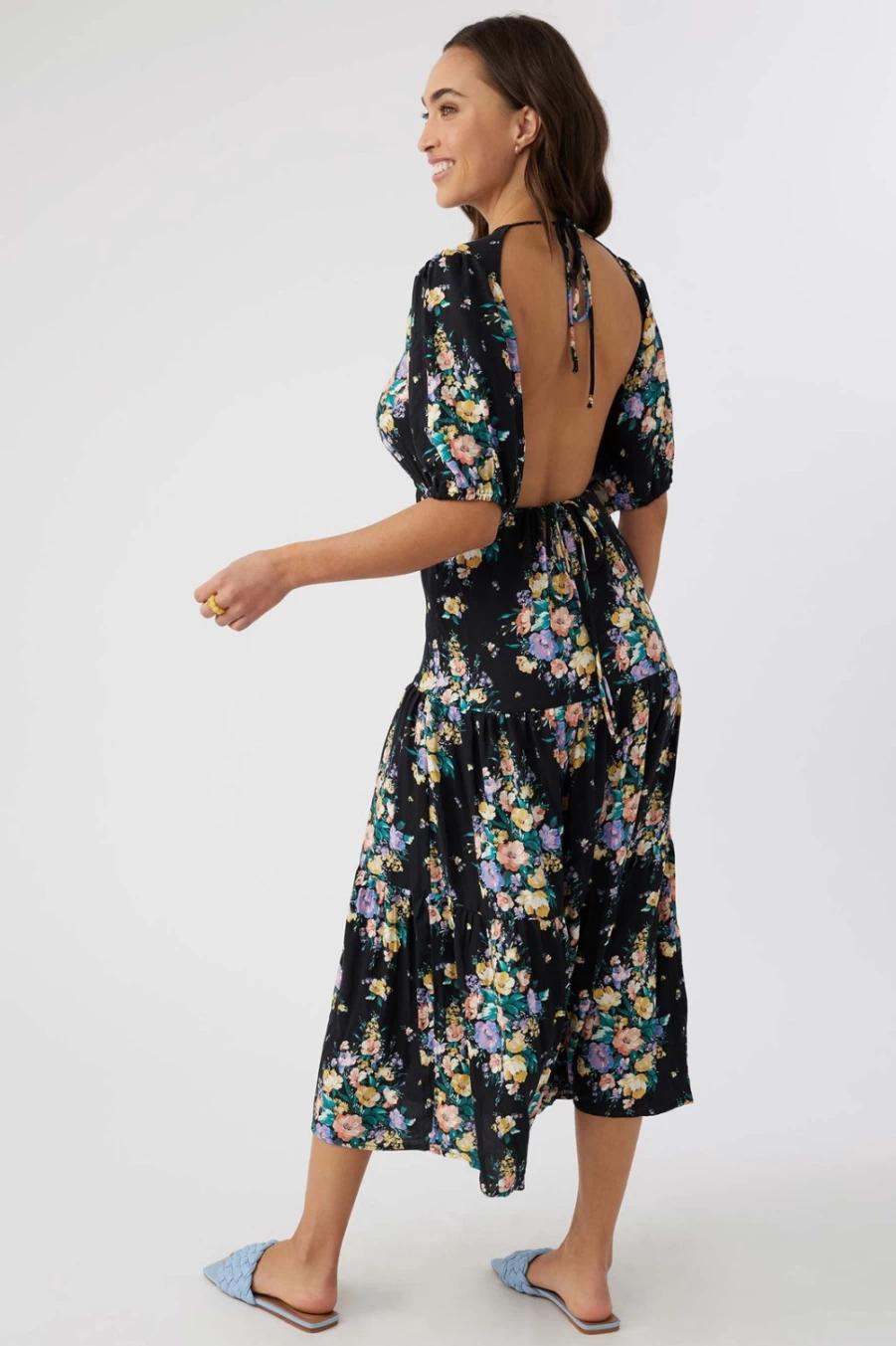 O'Neill Women's Alta Midi Dress in Black - Elegant Knee-Length Style