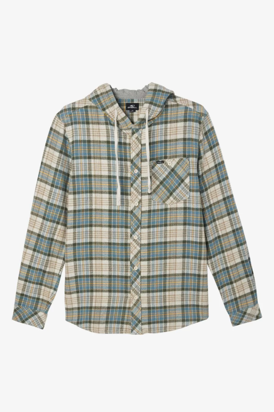 O'Neill Men's Cream Clayton Hooded Flannel Shirt - Soft Plaid Lumberjack Style