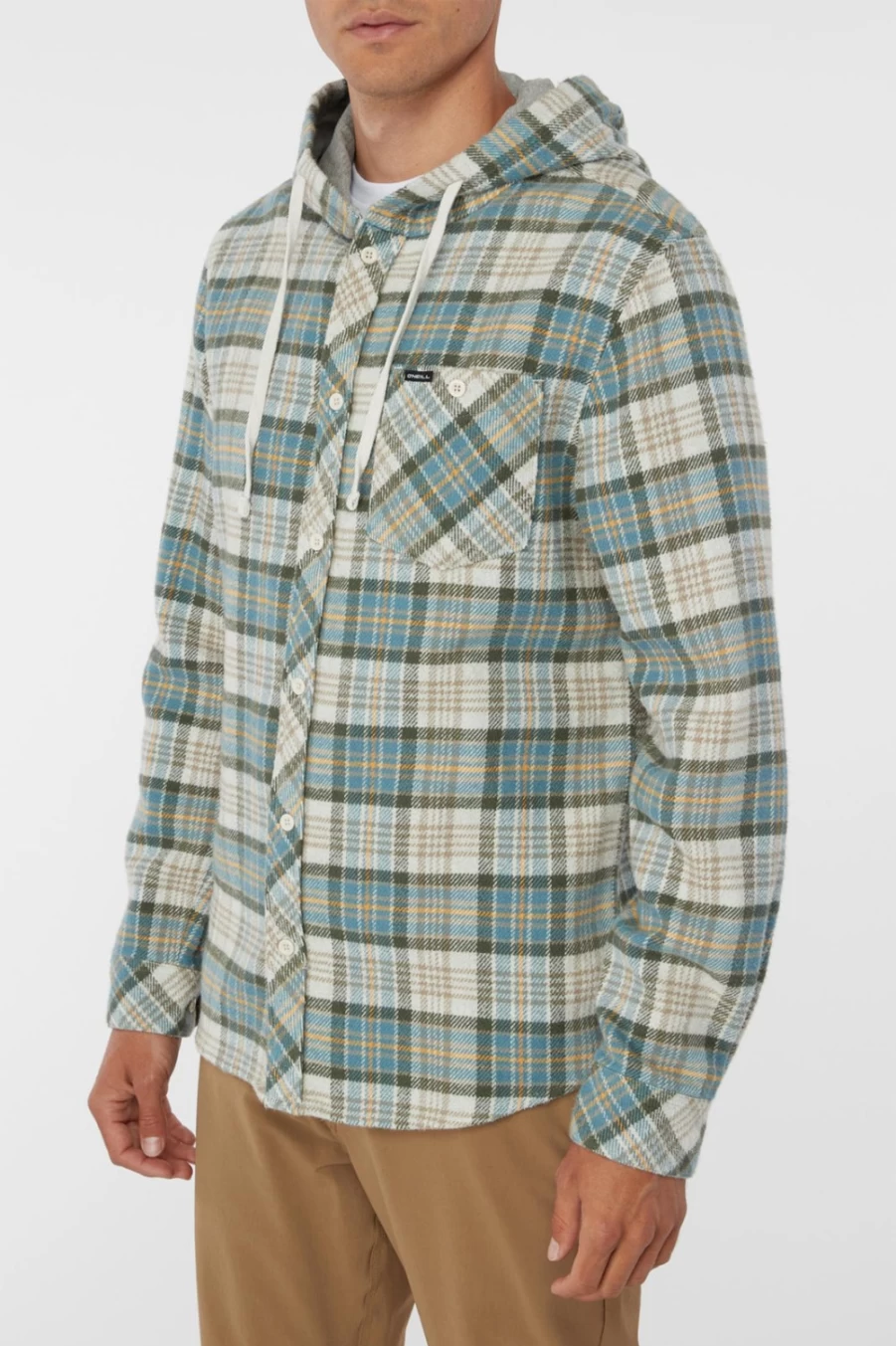 O'Neill Men's Cream Clayton Hooded Flannel Shirt - Soft Plaid Lumberjack Style