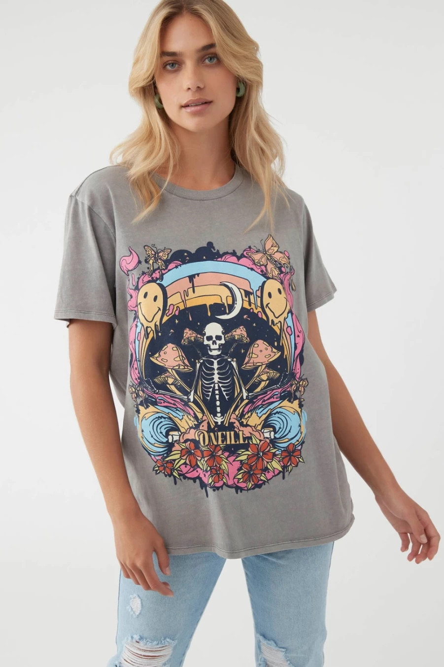O'Neill Women's Smoked Pearl Graphic Spaced Out Tee - Stylish Casual T-Shirt