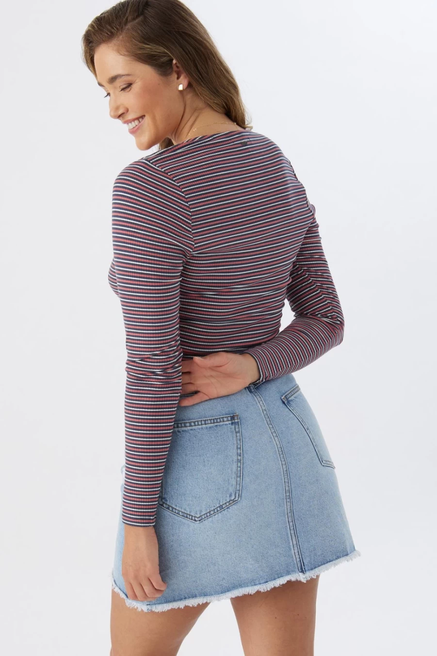 O'Neill Women's Slate Stripe Long Sleeve Top - Leanne Stripe Casual Shirt