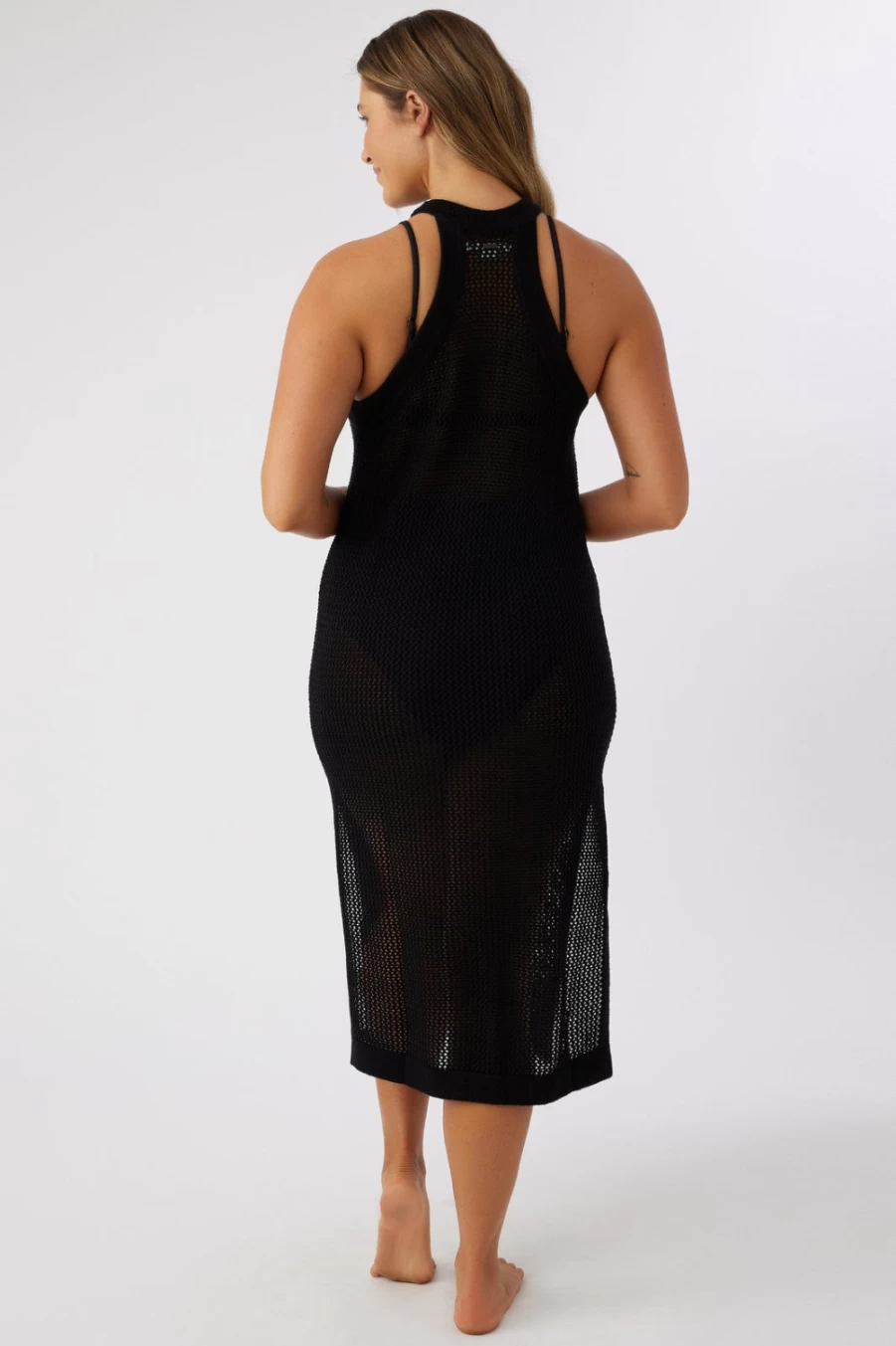 O'Neill Women's Black Cordell Mesh Midi Cover-Up Beach Dress