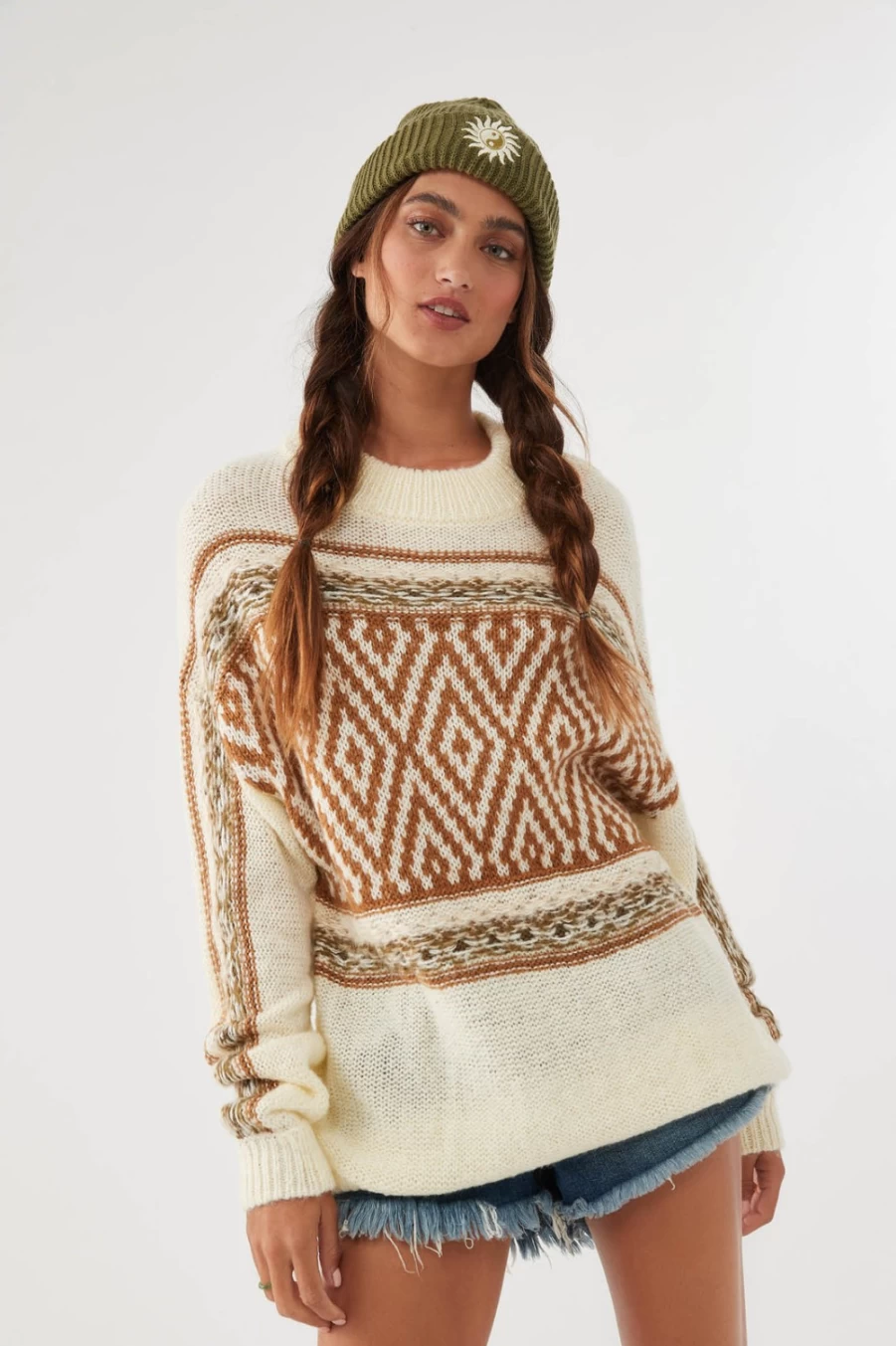 O'Neill Women's Winterwhite Floyd Argyle Sweater - Classic Knit Pattern Pullover