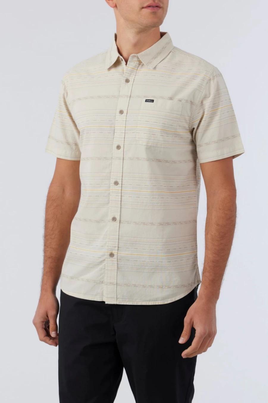 O'Neill Men's Light Khaki Seafaring Stripe Standard Shirt
