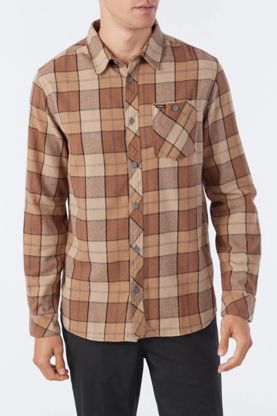 O'Neill Men's Brown Redmond Plaid Stretch Flannel Shirt