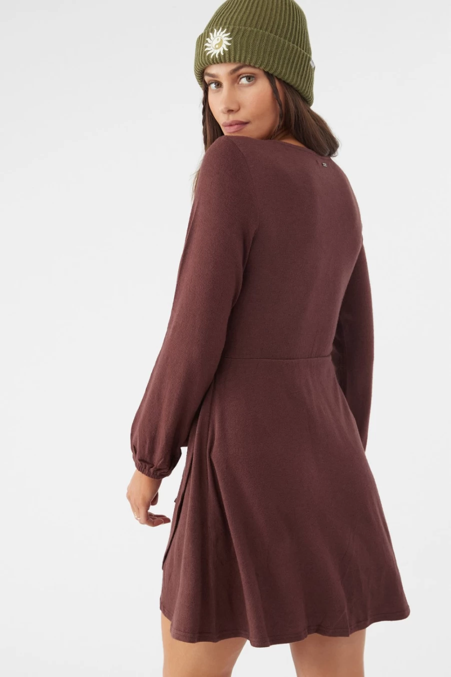 O'Neill Women's Morningside Wrap Knit Dress in Chocolate - Soft Knitted Wrap Dress