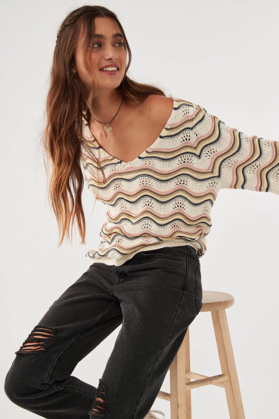 O'Neill Women's Multicolored Sandy Dunes Sweater - Casual Beach Knit Pullover