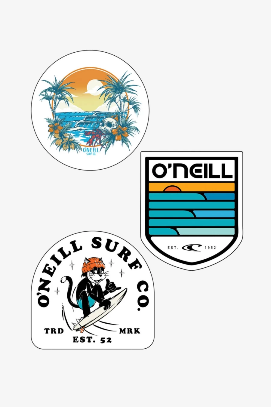 O'Neill Men's Sticker 3-Pack - Premium Decorative Stickers for Surf & Skate Enthusiasts